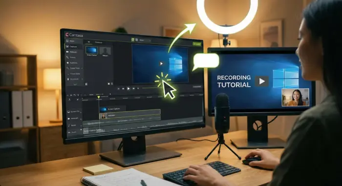 Logiciel de montage Camtasia pour la création de tutoriels vidéo et de formations en ligne.
