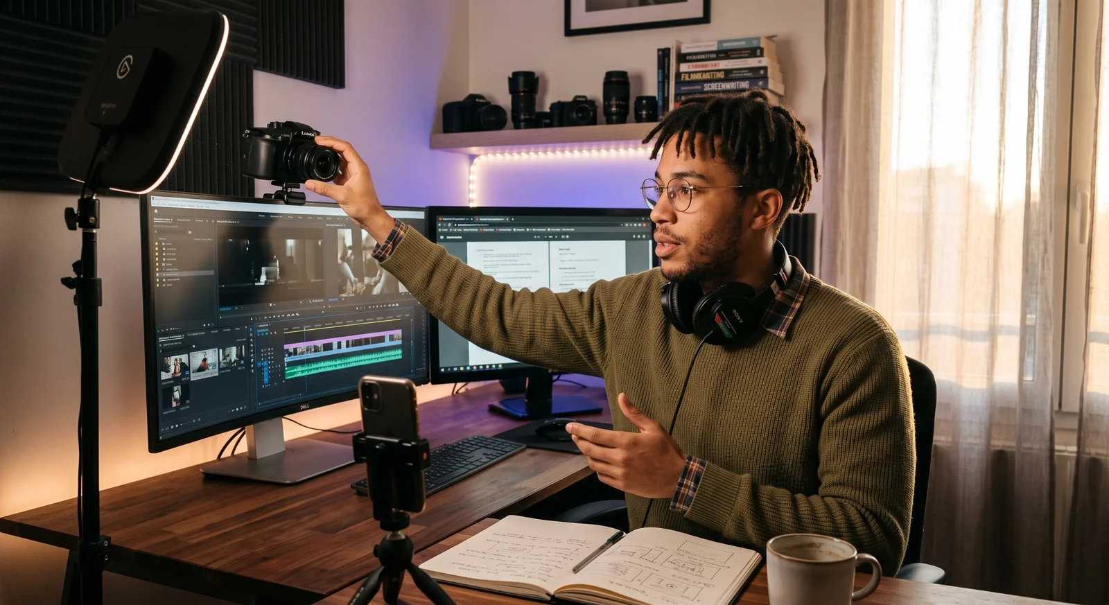 créateur de contenu préparant une vidéo YouTube